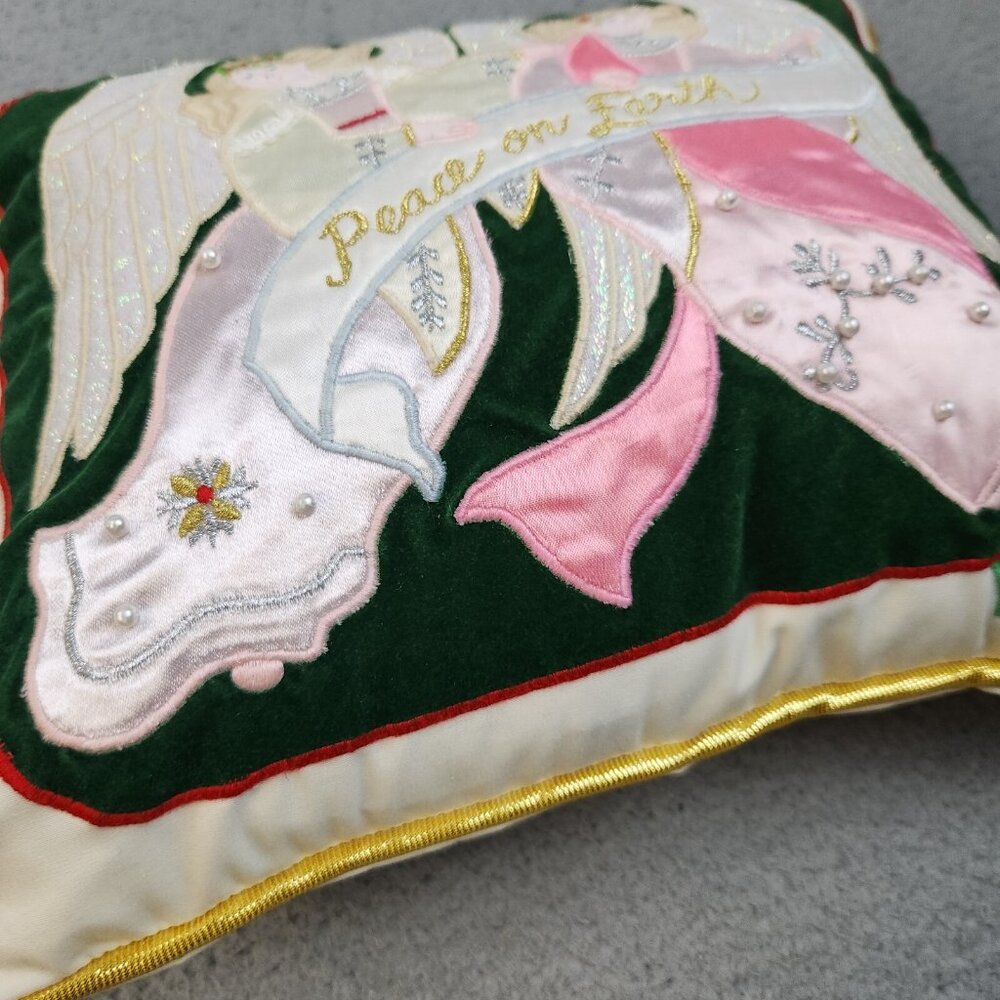 House of Hatten Angel Embroidered Angels Applique Vintage Pillow 9" Christmas - Picture 8 of 8